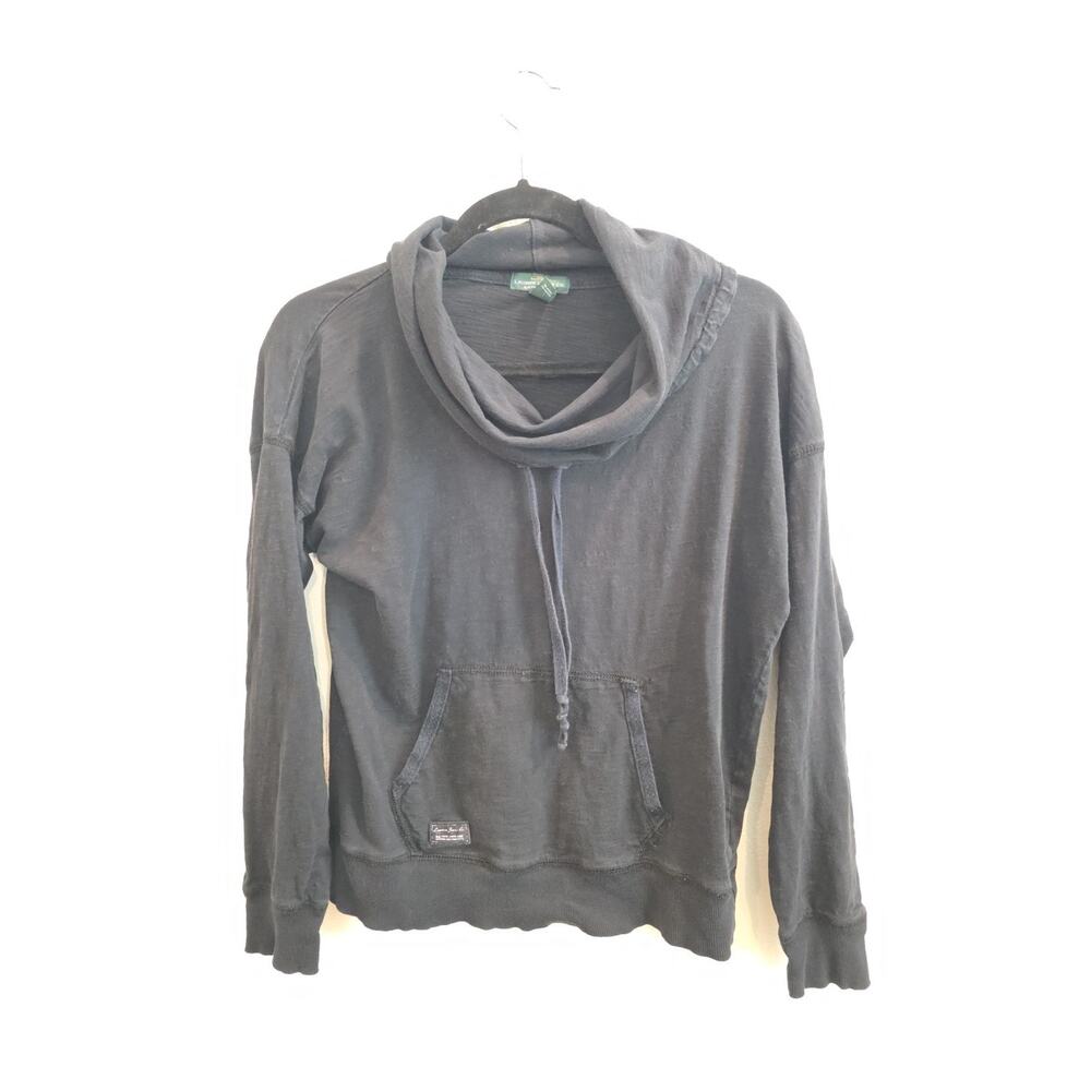 Lauren Ralph Lauren Black Distressed Funnel Neck Hoodie WomenSz M Rare UrbanVibe